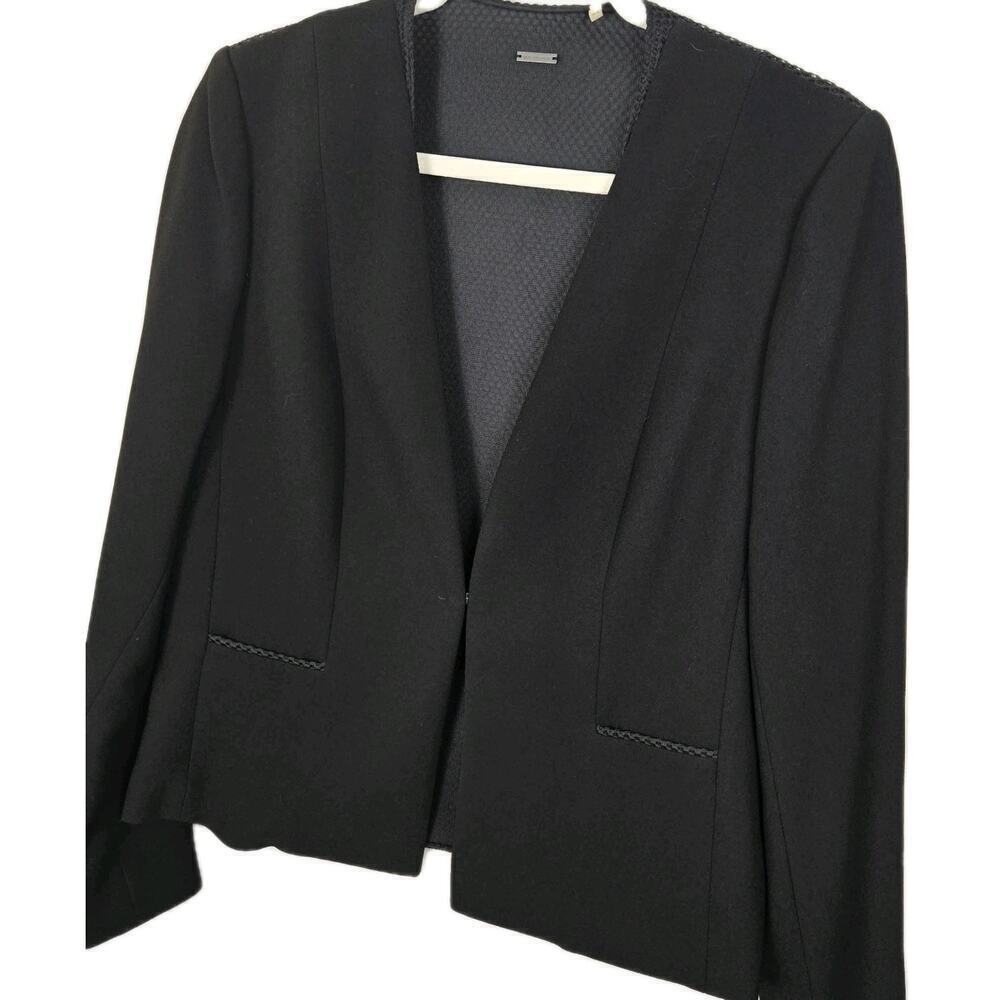 Elie Tahari Nancie Shark Fin Mid Length Zip Mesh Back Blazer SIZE 8 Black OFFICE